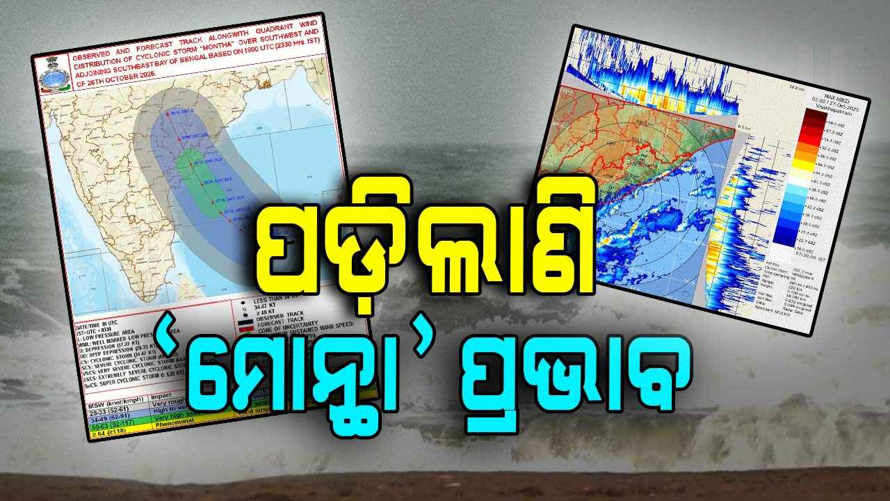 ରାଡାରରେ ଦେଖାଗଲା ବାତ୍ୟା 'ମୋନ୍ଥା'ର ବାହ୍ୟବଳୟ; ଉପକୂଳରେ ତୀବ୍ର ବୃଷ୍ଟିପାତ ସହ ଝଟ୍କା ପବନ
