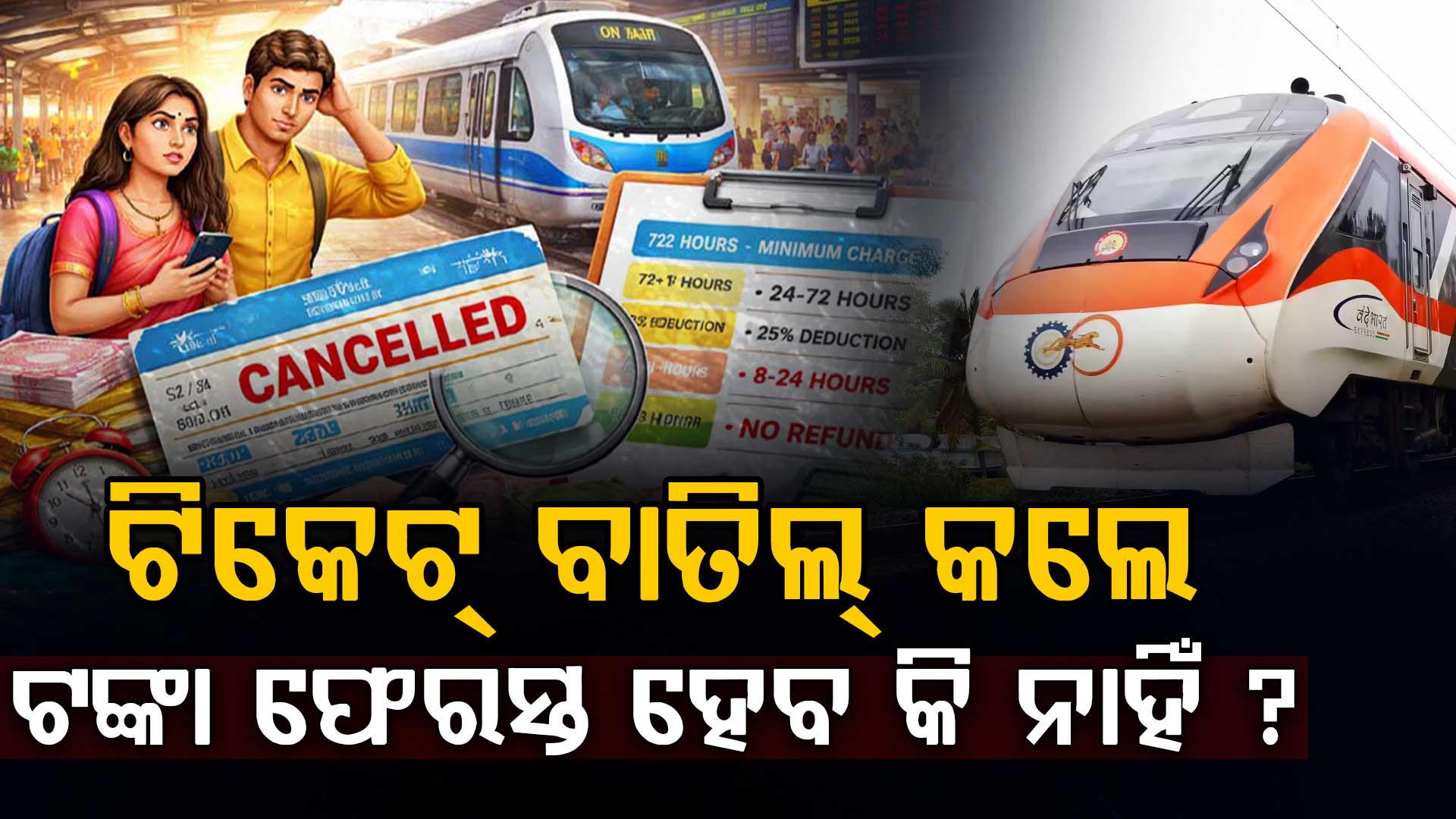 ରେଳବାଇ ନୂଆ ନିୟମ: ଟ୍ରେନ୍ ଛାଡିବାର ୮ ଘଣ୍ଟା ପୂର୍ବରୁ ଟିକେଟ୍ ବାତିଲ କଲେ ମିଳିବନି ଟଙ୍କା ଫେରସ୍ତ