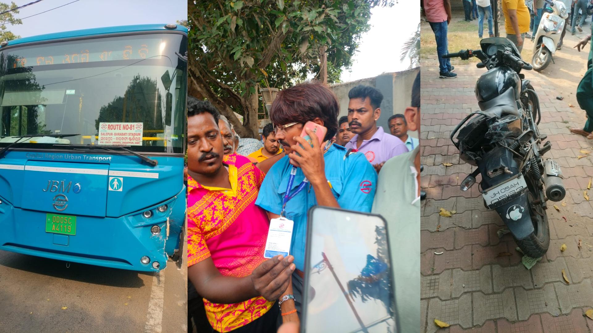 Couple Critically Injured After 'Ama Bus' Rams Into Stationary Motorcycle In Cuttack
