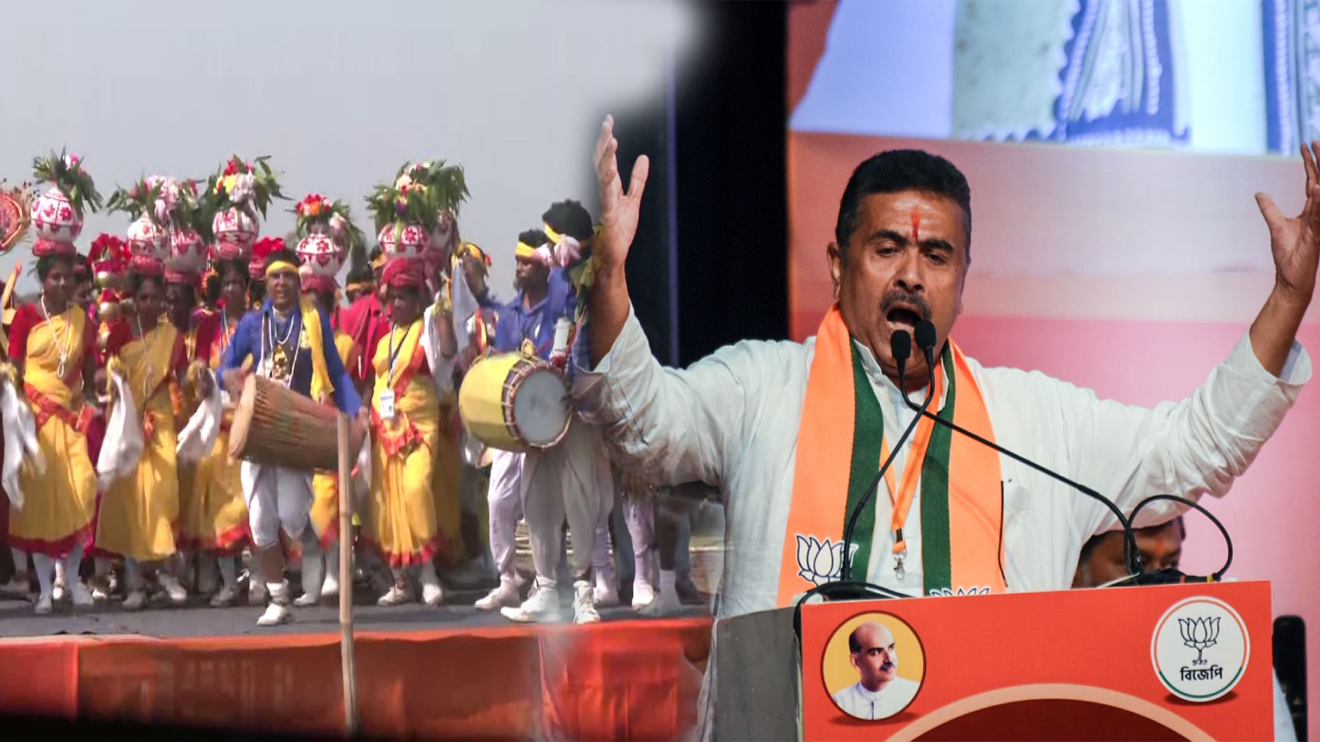 Backdrop at Suvendu Adhikari’s Oath Showcases Bengal’s Culture