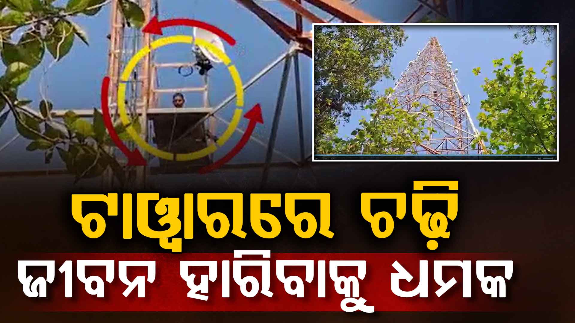 ଚାକିରି ପାଇଁ ମୋବାଇଲ୍ ଟାୱାର ଉପରେ ଚଢ଼ି ଯୁବକଙ୍କ ଜୀବନ ହାରିବାକୁ ଧମକ  