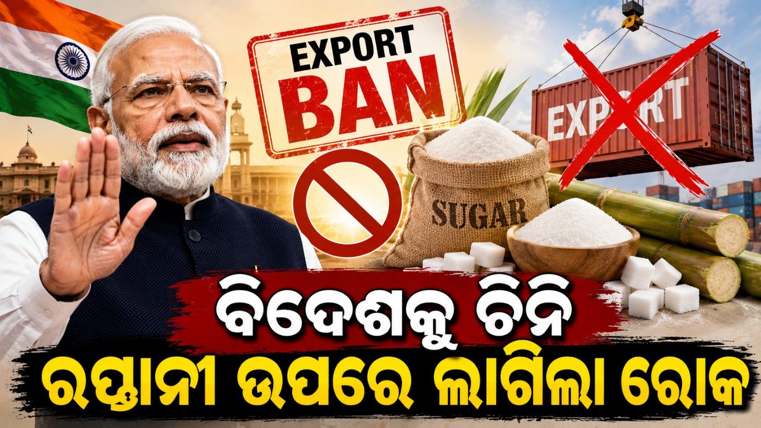 ଚିନି ରପ୍ତାନୀ ଉପରେ ଲାଗିଲା ରୋକ୍ 