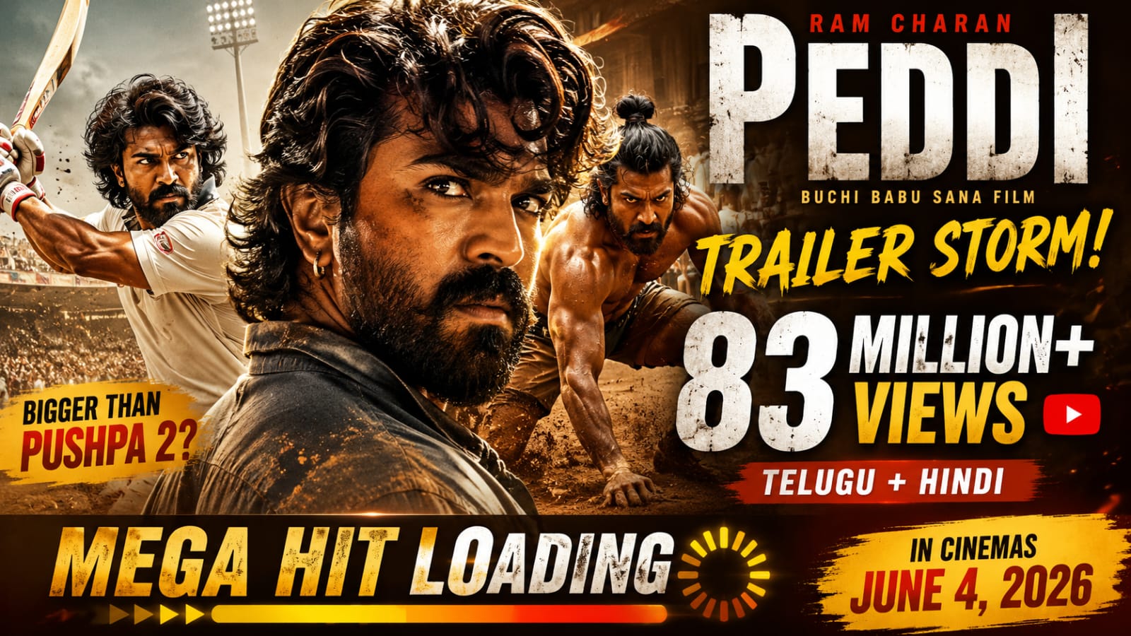 Mega Hit loading: Ram Charan’s ‘Peddi’ Trailer turns smashing hit, over 83 mn YT Views in Telugu, Hindi