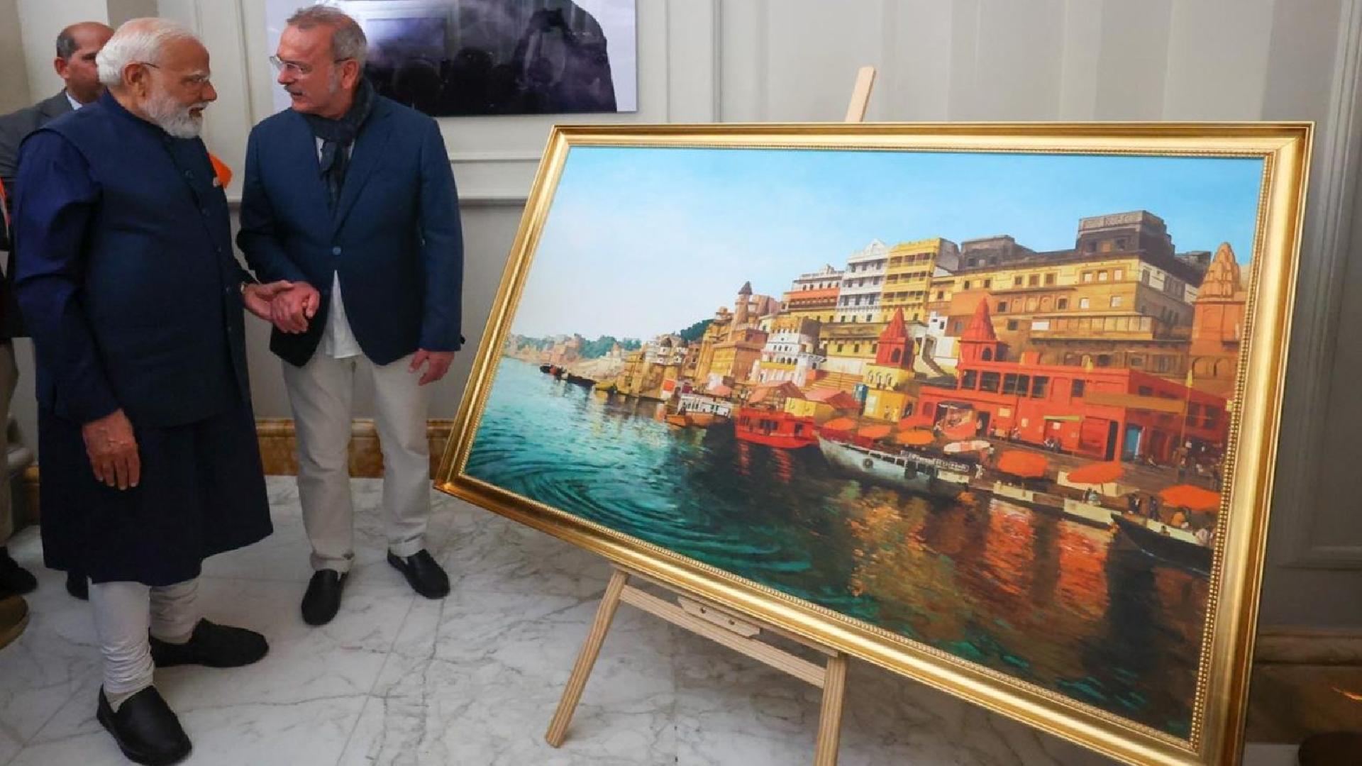 Italian Artist Presents Varanasi Painting to PM Modi in Rome