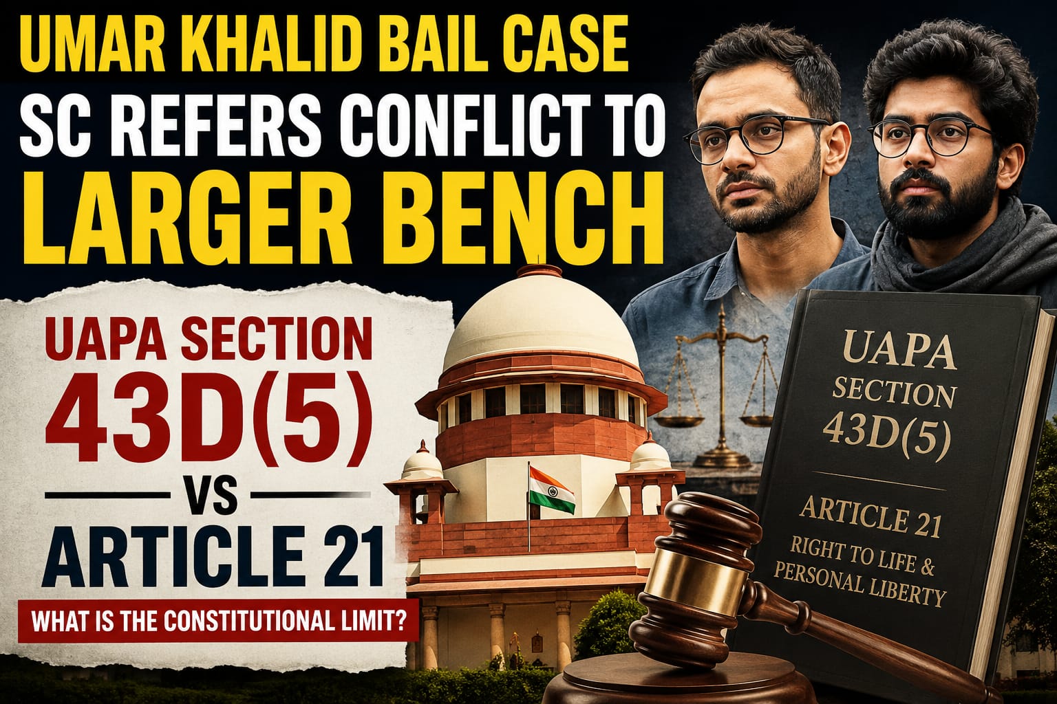 Umar Khalid Bail Case: SC Refers UAPA Section 43D(5) vs Article 21 Conflict to Larger Bench| Analysis