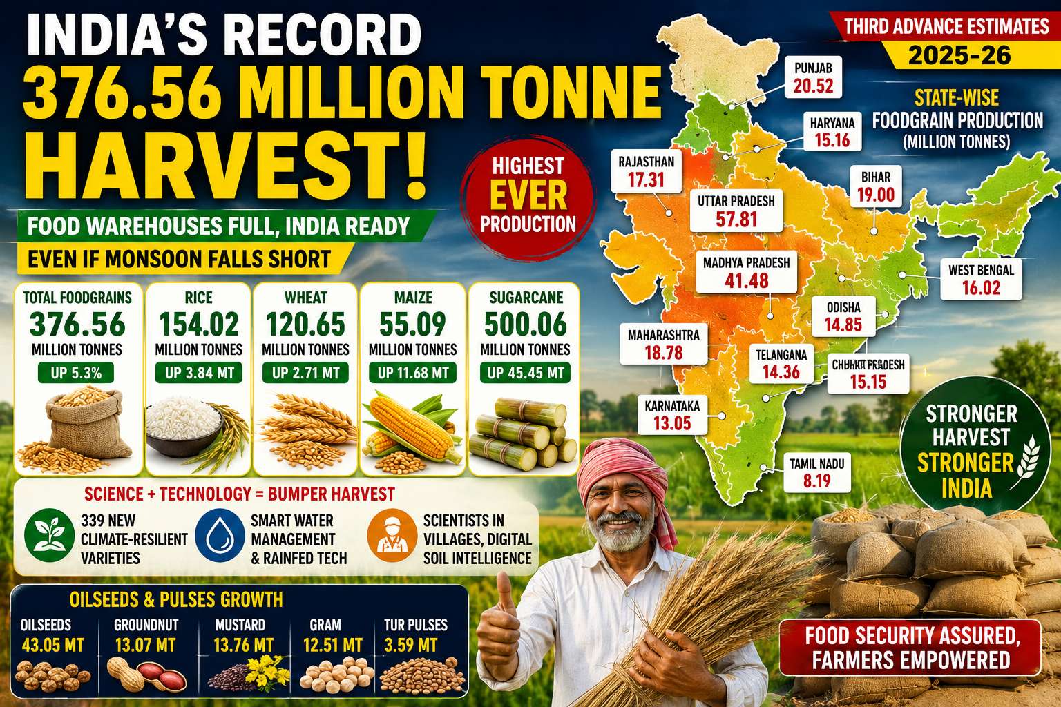 India’s Record 376 Million Tonne Harvest: Country No Longer Relying Solely on Monsoon to Protect Food Security| Analysis