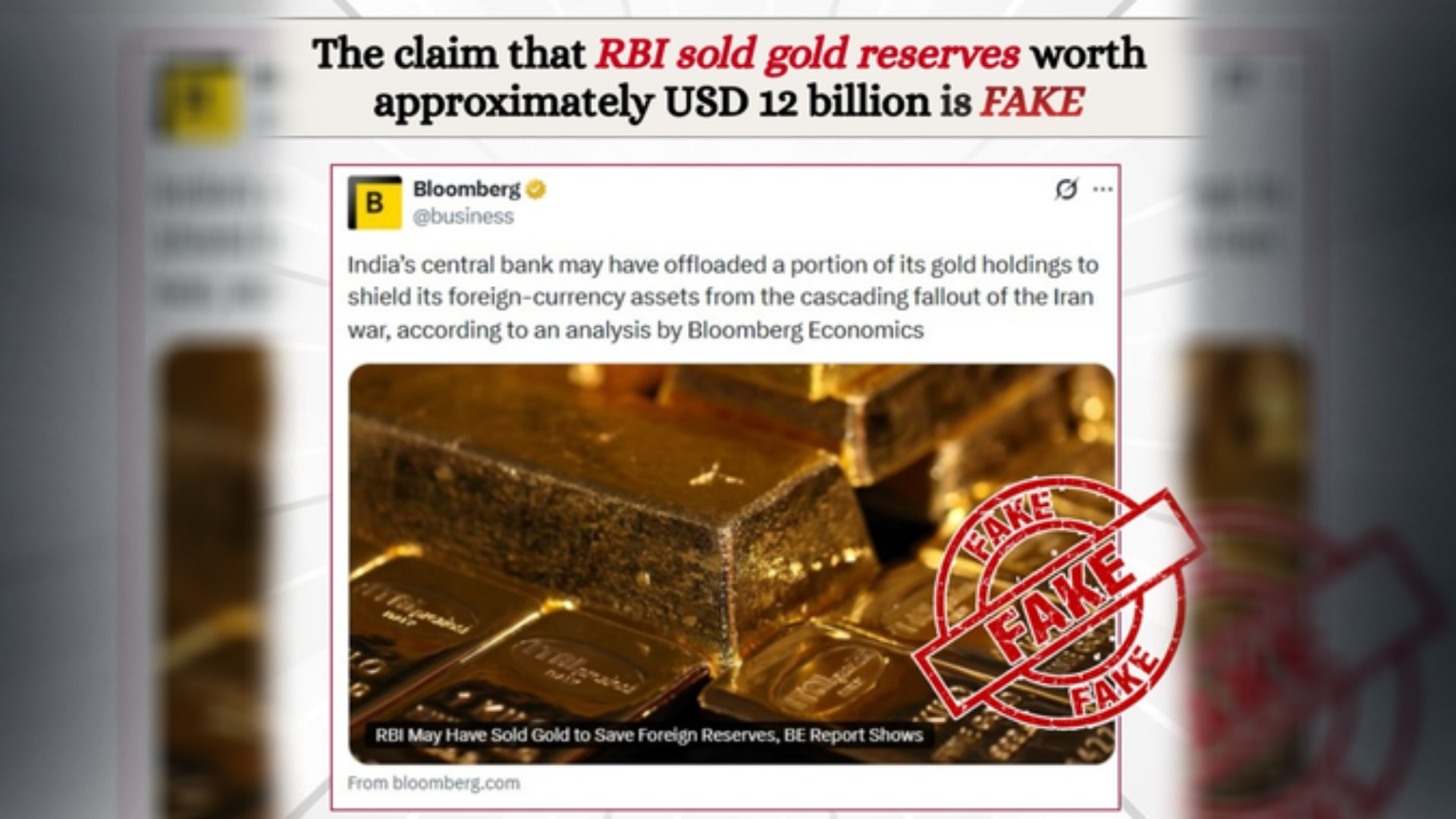 Government Slams Bloomberg’s “Fake” Claims of RBI Gold Sale