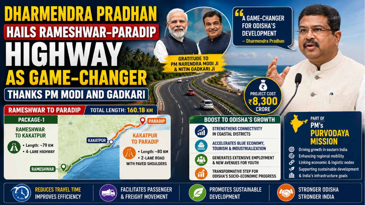 Dharmendra Pradhan Hails Rameshwar–Paradip Highway as Game‑Changer; Thanks PM Modi, Gadkari