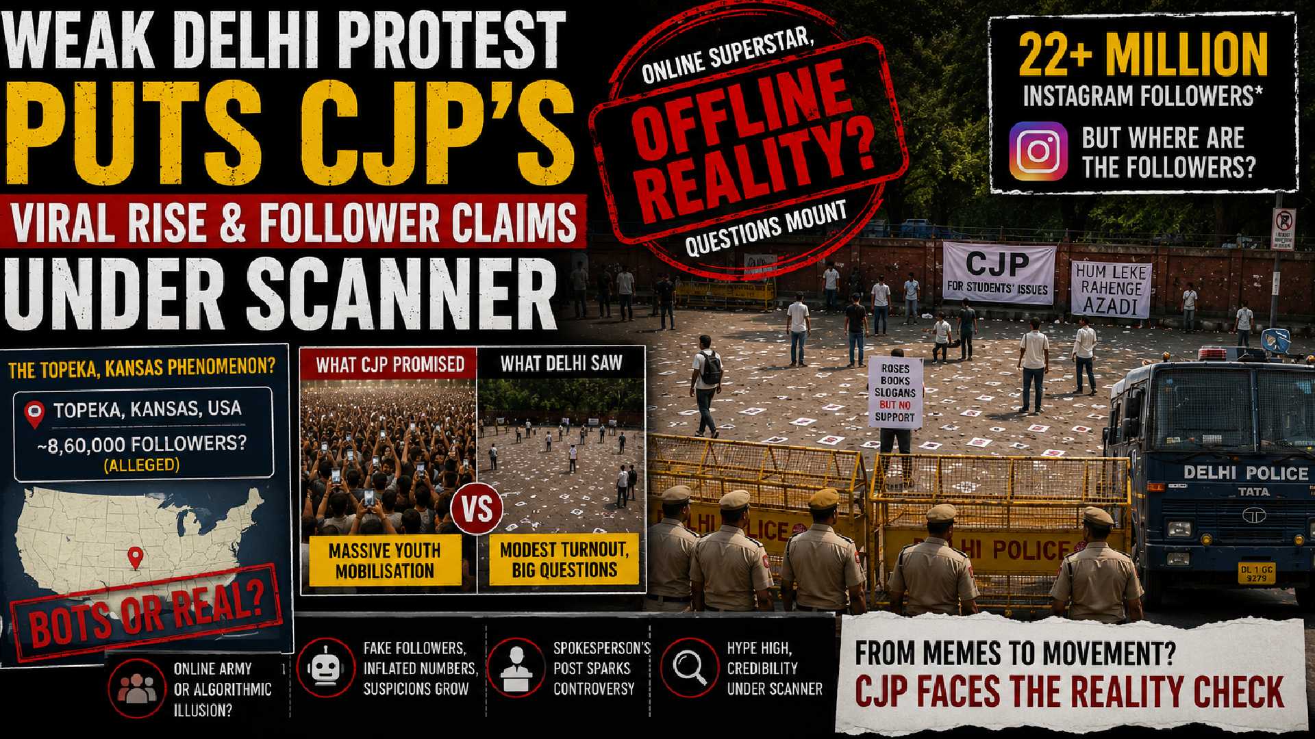 Weak Jantar Mantar Protest Puts CJP's Viral Rise & Follower Claims Under Scanner