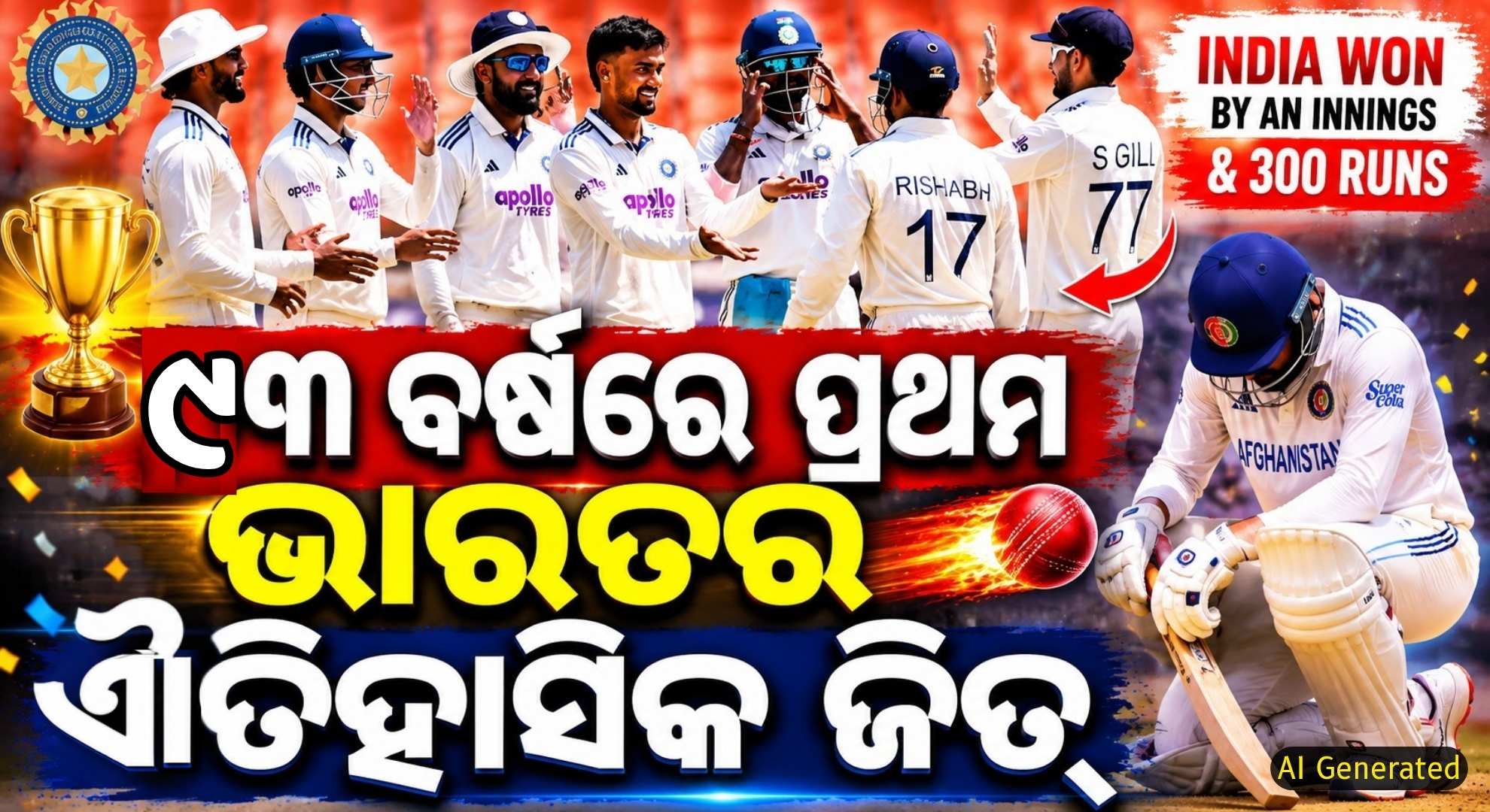 ଟେଷ୍ଟ କ୍ରିକେଟ୍‌ରେ ଭାରତର ବଡ଼ ବିଜୟ; ଗୋଟିଏ ଇନିଂସ ଓ ୩୦୦ ରନ୍‌ରେ ହାରିଲା ଆଫଗାନିସ୍ତାନ