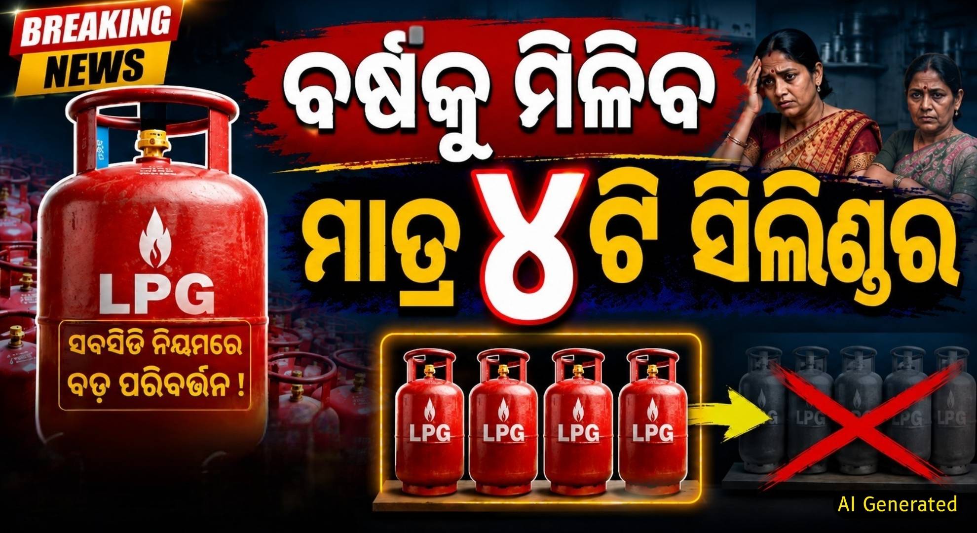 LPG ଗ୍ୟାସ୍ ସବସିଡି ନିୟମରେ ବଡ଼ ପରିବର୍ତ୍ତନ; ଏଣିକି ବର୍ଷରେ ମିଳିବ ମାତ୍ର ୪ଟି ସିଲିଣ୍ଡର