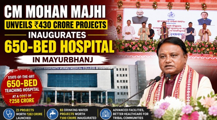 CM Mohan Majhi Inaugurates 650-Bed Hospital, Launches Rs430 Crore Projects in Mayurbhanj