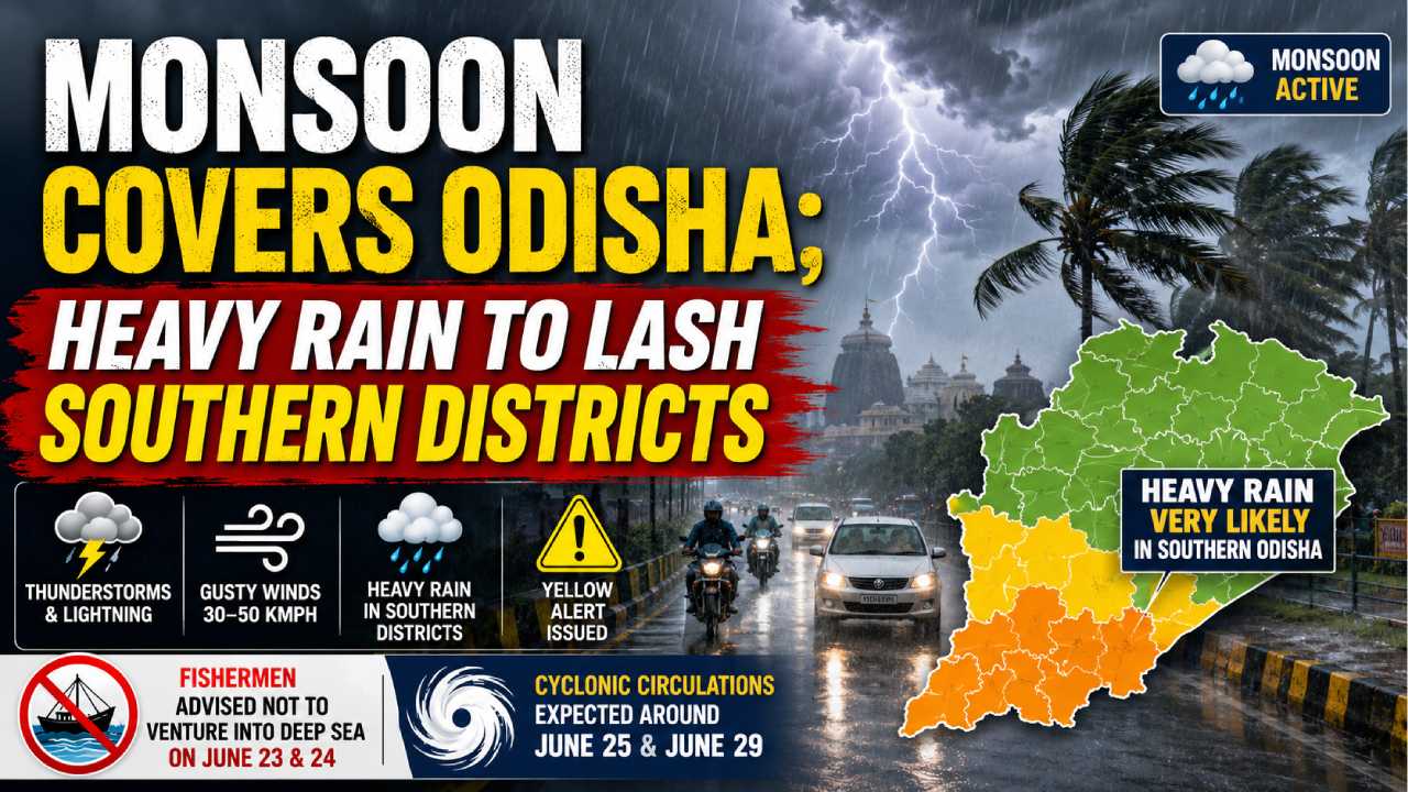 Monsoon Covers Odisha; Heavy Rain to Lash Southern Districts