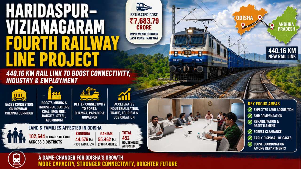 Odisha Revenue Secretary Reviews Haridaspur–Vizianagaram Railway Project