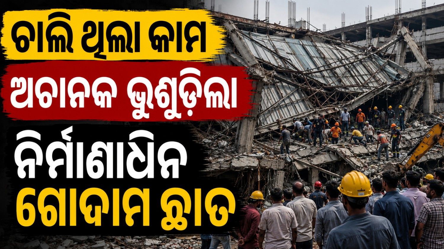 ଭୁଶୁଡ଼ିଲା ନିର୍ମାଣାଧିନ ଗୋଦାମର ଛାତ; ଦୁର୍ଘଟଣାସ୍ଥଳରେ ଫସି ରହିଛନ୍ତି ୪୦-୫୦ ଶ୍ରମିକ